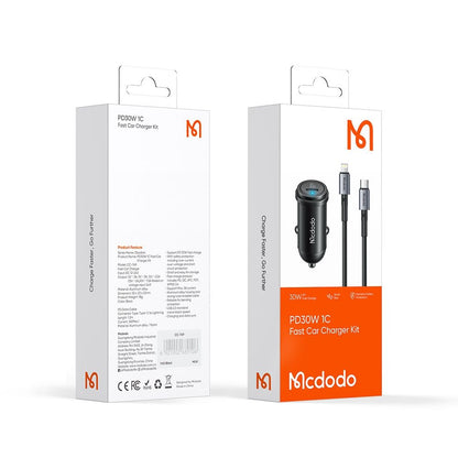 Car Charger with Lightning Cable McDodo CC-7492 Obsidian, 30W, 3A, 1 x USB-C, Black