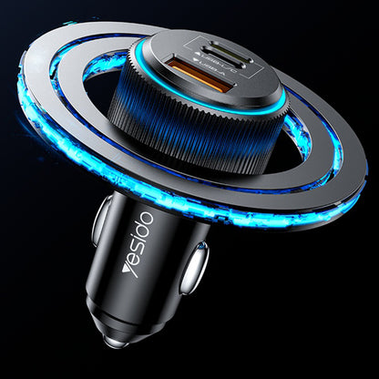 Chargeur de voiture avec câble Lightning Yesido Y60, 38W, 3A, 1 x USB-A - 2 x USB-C, Noir