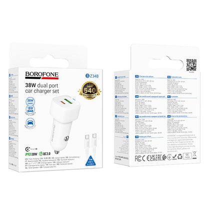 Auto-Ladegerät mit USB-C Kabel Borofone BZ34B Cloud, 20W, 3A, 1 x USB-A - 1 x USB-C, Weiß