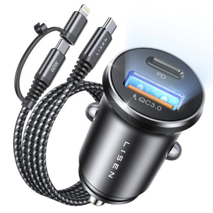 Chargeur de voiture avec câble USB-C / Lightning Lisen, 48W, 3A, 1 x USB-A - 1 x USB-C, Noir YL0223080035