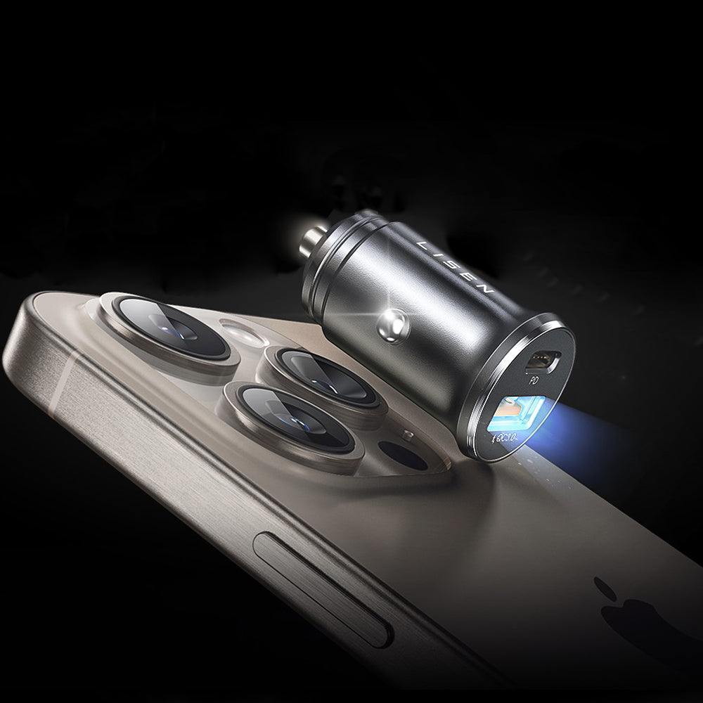 Chargeur de voiture avec câble USB-C / Lightning Lisen, 48W, 3A, 1 x USB-A - 1 x USB-C, Noir YL0223080035