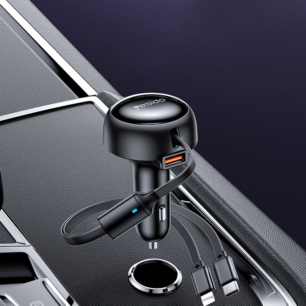 Auto-Ladegerät mit USB-C / Lightning-Kabel Yesido Y61, 53W, 3A, 1 x USB-A, Schwarz