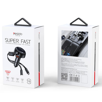 Auto-Ladegerät mit USB-C / Lightning-Kabel Yesido Y61, 53W, 3A, 1 x USB-A, Schwarz