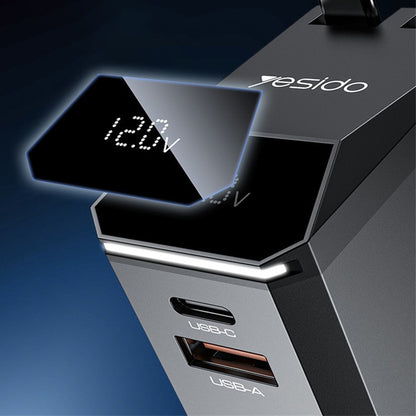 Car Charger with USB-C / Lightning Cable Yesido Y71 Display, 125W, 3A, 1 x USB-A - 1 x USB-C, Black