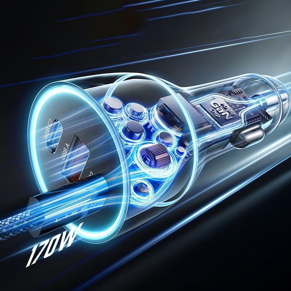 Chargeur de voiture avec câble USB-C Lisen, 170W, 5A, 1 x USB-A - 2 x USB-C, Noir YL0225060006