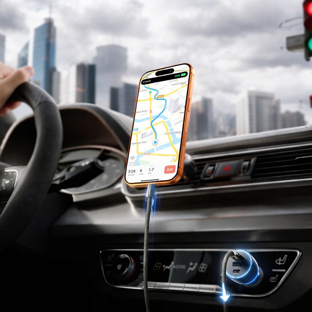 Chargeur de voiture avec câble USB-C Lisen, 170W, 5A, 1 x USB-A - 2 x USB-C, Noir YL0225060006