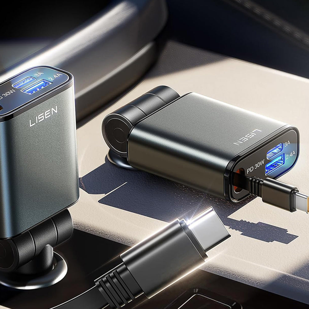 Chargeur de voiture avec câble USB-C Lisen, 57W, 3A, 1 x USB-A - 1 x USB-C, Noir YL0325010016