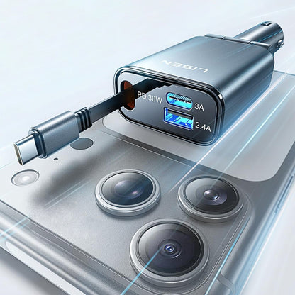 Chargeur de voiture avec câble USB-C Lisen, 57W, 3A, 1 x USB-A - 1 x USB-C, Noir YL0325010016