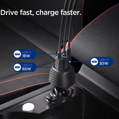Auto-Ladegerät mit USB-C Kabel Spigen EV1133, 113W, 3.25A, 1 x USB-A - 2 x USB-C, Schwarz