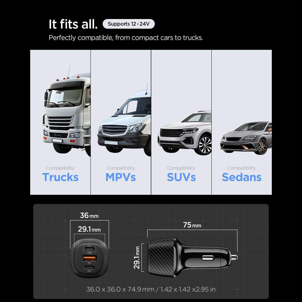 Auto-Ladegerät mit USB-C Kabel Spigen EV1133, 113W, 3.25A, 1 x USB-A - 2 x USB-C, Schwarz