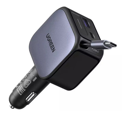 Auto-Ladegerät mit USB-C Kabel UGREEN EC603, 90W, 3A, 1 x USB-A - 1 x USB-C, Grau