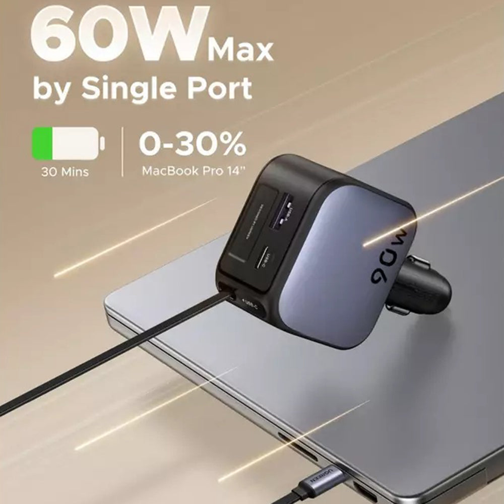 Auto-Ladegerät mit USB-C Kabel UGREEN EC603, 90W, 3A, 1 x USB-A - 1 x USB-C, Grau
