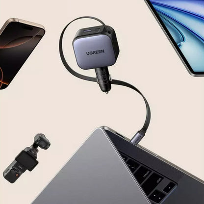 Auto-Ladegerät mit USB-C Kabel UGREEN EC603, 90W, 3A, 1 x USB-A - 1 x USB-C, Grau