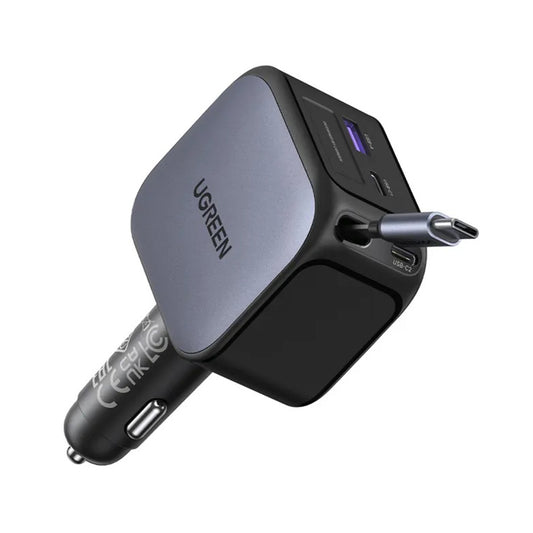 Auto-Ladegerät mit USB-C Kabel UGREEN EC604 (55910B) Nexode, 145W, 1 x USB-A - 2 x USB-C, Schwarz