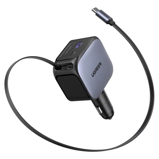 Auto-Ladegerät mit USB-C Kabel UGREEN EC604 (55910B) Nexode, 145W, 1 x USB-A - 2 x USB-C, Schwarz