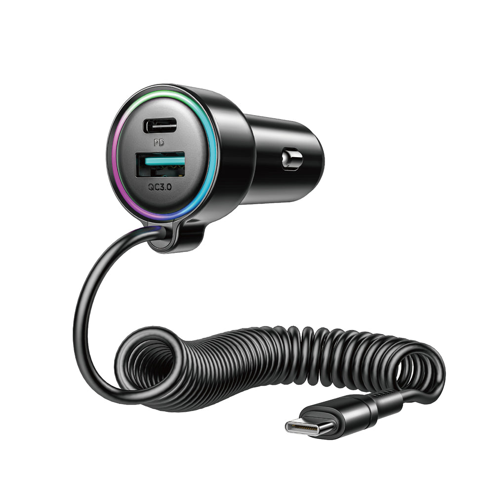 Chargeur de voiture avec câble USB-C Joyroom JR-CL07, 90W, 3A, 1 x USB-A - 1 x USB-C, Noir