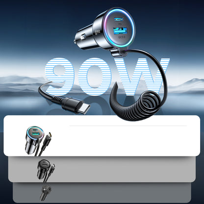 Chargeur de voiture avec câble USB-C Joyroom JR-CL07, 90W, 3A, 1 x USB-A - 1 x USB-C, Noir