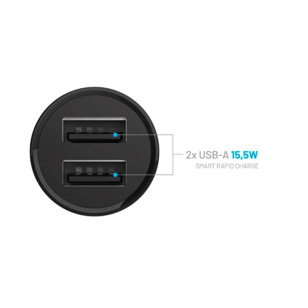 Auto-Ladegerät Fixed, 15.5W, 3A, 2 x USB-A, Schwarz
