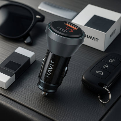 Chargeur Auto HAVIT CC2017, 45W, 3A, 1 x USB-A - 1 x USB-C, Noir Bleu