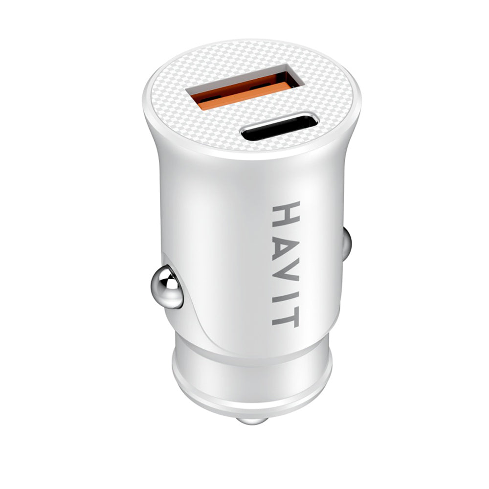 Chargeur de voiture HAVIT CC2022, 20W, 3A, 1 x USB-A - 1 x USB-C, Blanc
