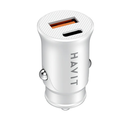 Chargeur de voiture HAVIT CC2022, 20W, 3A, 1 x USB-A - 1 x USB-C, Blanc