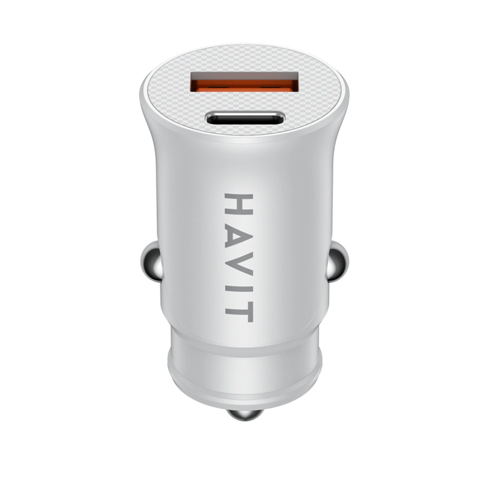 Chargeur de voiture HAVIT CC2022, 20W, 3A, 1 x USB-A - 1 x USB-C, Blanc