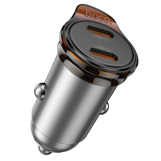 Chargeur de voiture HOCO NZ16B, 45W, 3A, 2 x USB-C, Gris