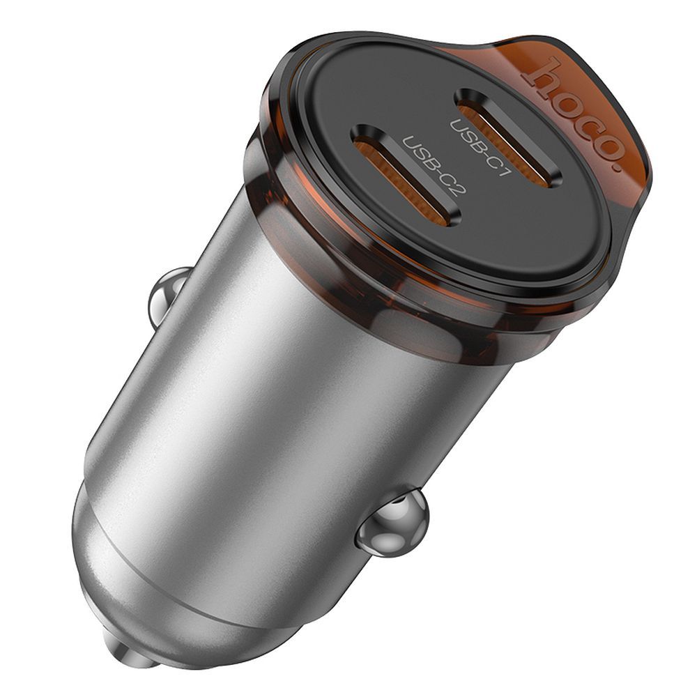 Chargeur de voiture HOCO NZ16B, 45W, 3A, 2 x USB-C, Gris