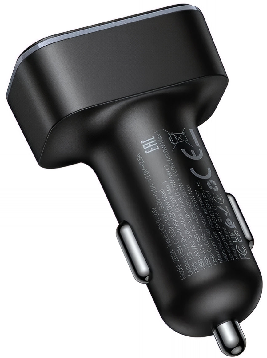 Auto-Ladegerät HOCO Z63A Display, 42W, 3A, 1 x USB-C - 2 x USB-A, Schwarz