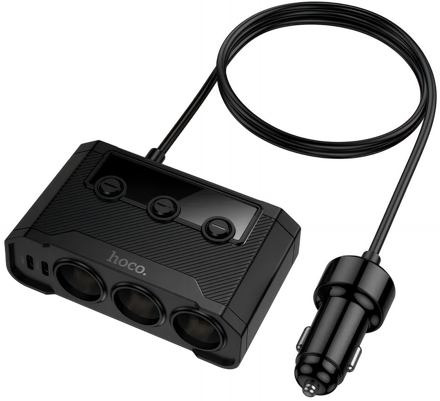 Auto-Ladegerät HOCO Z64, 15.5W, 3.1A, 2 x USB-A - 2 x USB-C - 3 x Zigarettenanzünder-Verlängerung, Schwarz