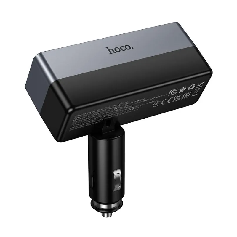 Auto-Ladegerät HOCO Z65B, 240W, 1 x USB-A - 1 x USB-C - 2 x Zigarettenanzünder-Verlängerung, Schwarz