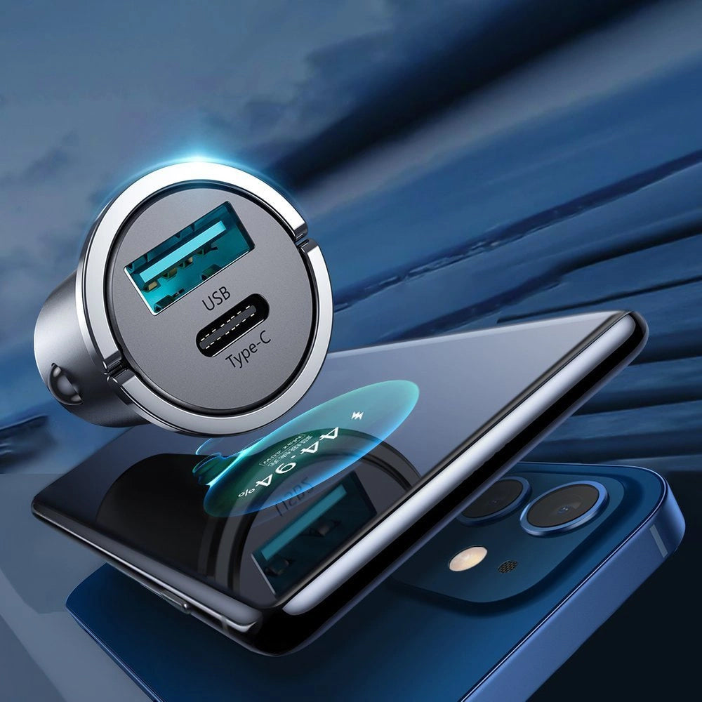 Joyroom C-A35 Car Charger, 45W, 5A, 1 x USB-A - 1 x USB-C, Gray