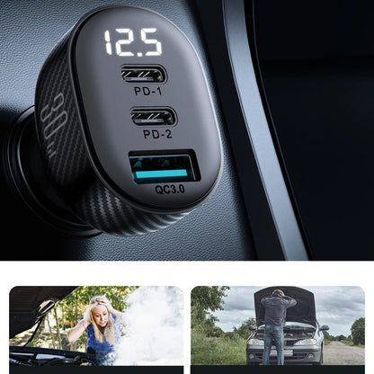 Chargeur de voiture Joyroom JR-CCD04, 30W, 3A, 1 x USB-A - 2 x USB-C, Noir