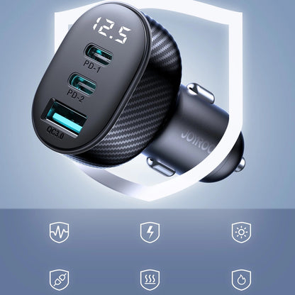 Chargeur de voiture Joyroom JR-CCD04, 30W, 3A, 1 x USB-A - 2 x USB-C, Noir