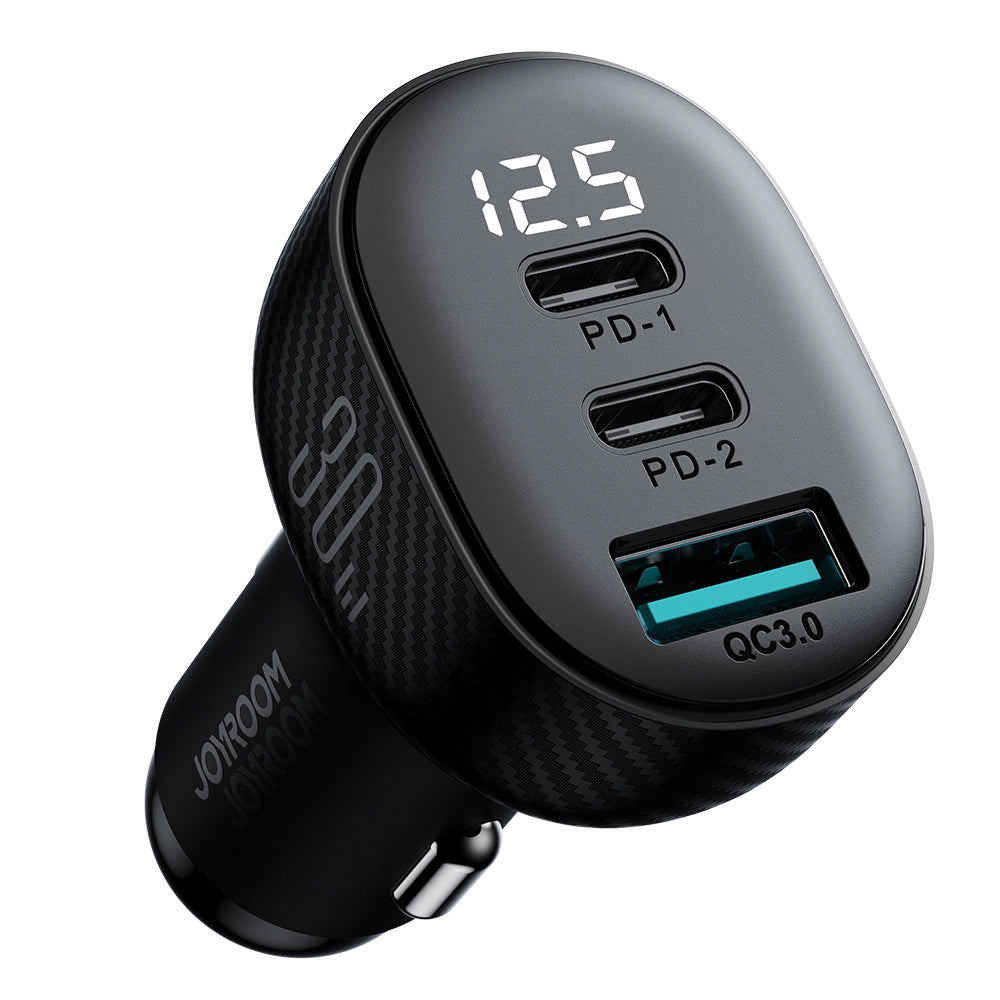 Chargeur de voiture Joyroom JR-CCD04, 30W, 3A, 1 x USB-A - 2 x USB-C, Noir