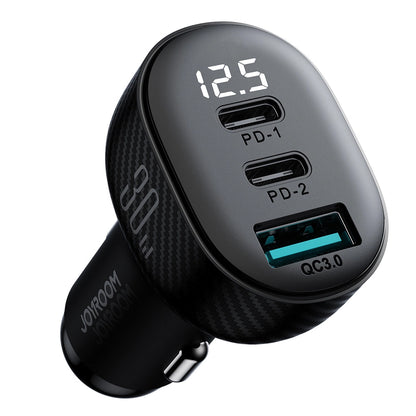 Chargeur de voiture Joyroom JR-CCD04, 30W, 3A, 1 x USB-A - 2 x USB-C, Noir