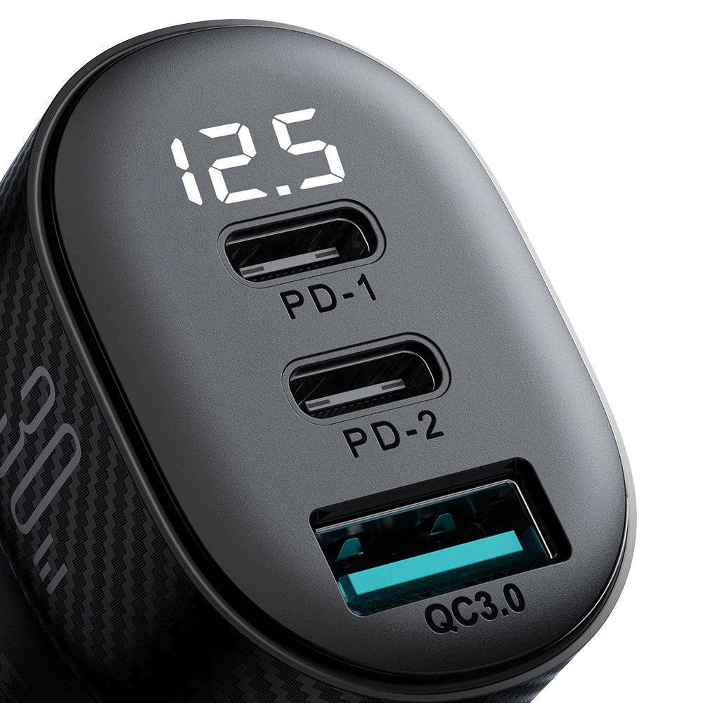 Chargeur de voiture Joyroom JR-CCD04, 30W, 3A, 1 x USB-A - 2 x USB-C, Noir