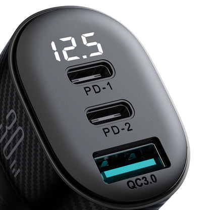 Chargeur de voiture Joyroom JR-CCD04, 30W, 3A, 1 x USB-A - 2 x USB-C, Noir