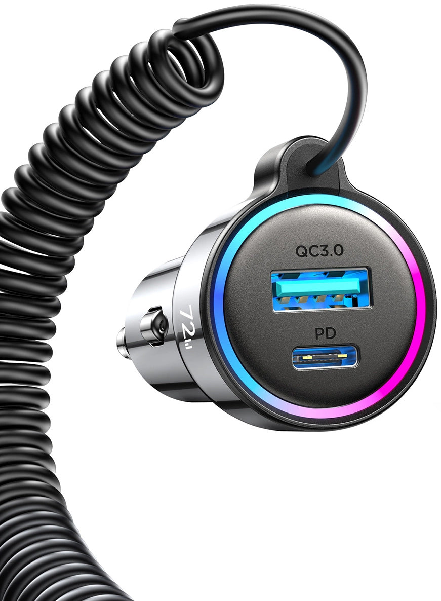 Chargeur de voiture avec fil USB-C Joyroom JR-CL07, 72W, 3A, 1 x USB-A - 1 x USB-C, Noir