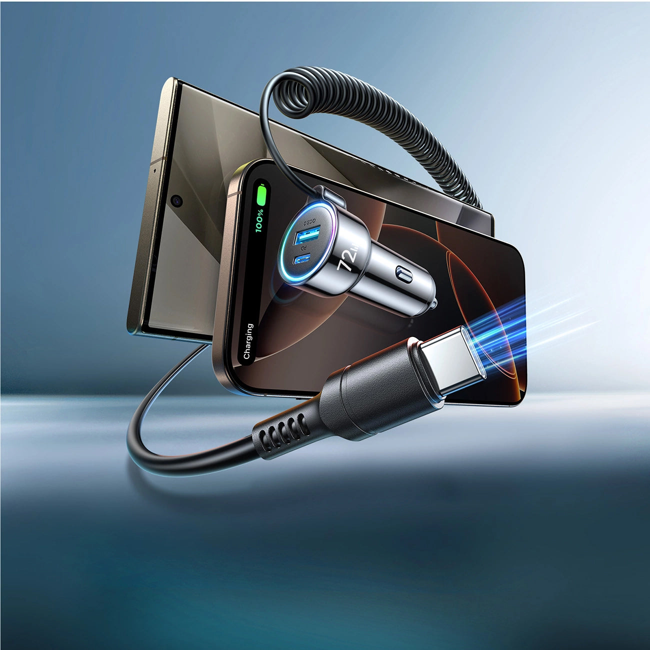 Chargeur de voiture avec fil USB-C Joyroom JR-CL07, 72W, 3A, 1 x USB-A - 1 x USB-C, Noir