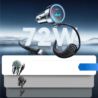 Chargeur de voiture avec fil USB-C Joyroom JR-CL07, 72W, 3A, 1 x USB-A - 1 x USB-C, Noir