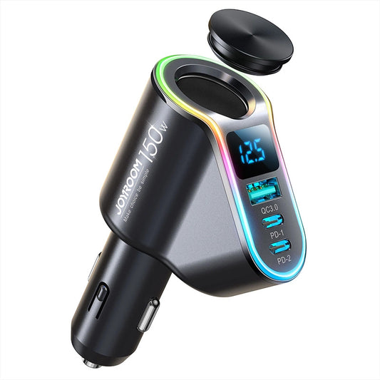 Auto-Ladegerät Joyroom JR-CL21, 150W, 3A, 1 x Zigarettenanzünder-Verlängerung - 1 x USB-A - 2 x USB-C, Schwarz
