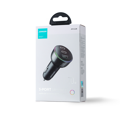 Auto-Ladegerät Joyroom JR-CL26, 70W, 4.8A, 1 x USB-A - 2 x USB-C, Schwarz