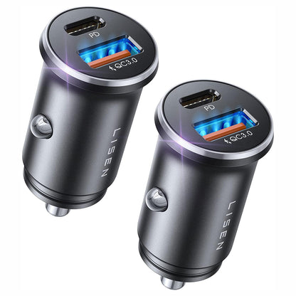 Chargeur Auto Lisen, 36W, 3A, 1 x USB-A - 1 x USB-C, Set 2 pièces, Noir YL0223080038