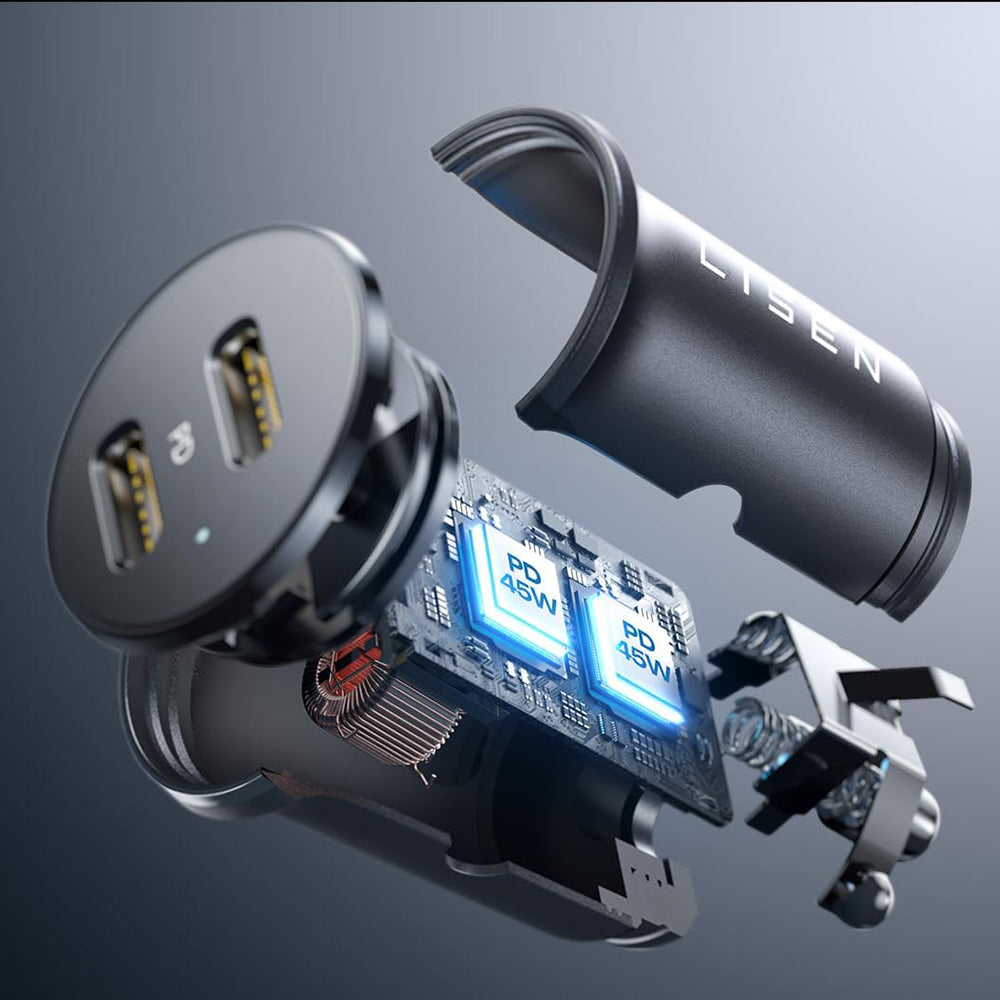 Chargeur Auto Lisen, 45W, 3A, 2 x USB-C, Noir YL0223080007