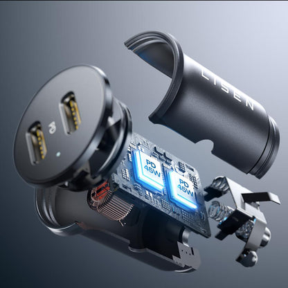 Chargeur Auto Lisen, 45W, 3A, 2 x USB-C, Noir YL0223080007