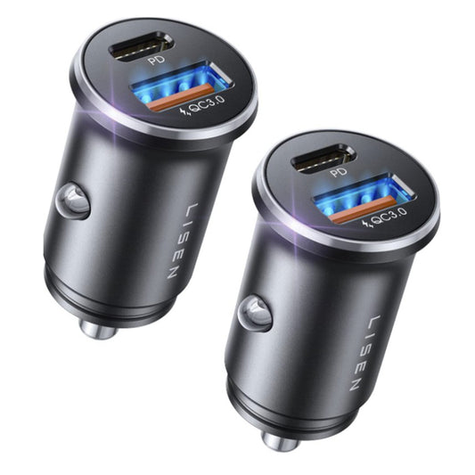 Auto-Ladegerät Lisen, 51W, 3A, 1 x USB-A - 1 x USB-C, Set 2 Stück, Schwarz YL0223080037