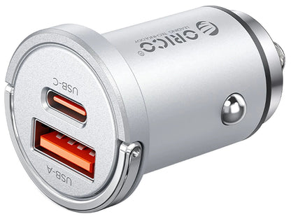 Chargeur Auto Orico MiniRing Pro, 45W, 3A, 1 x USB-A - 1 x USB-C, Argent