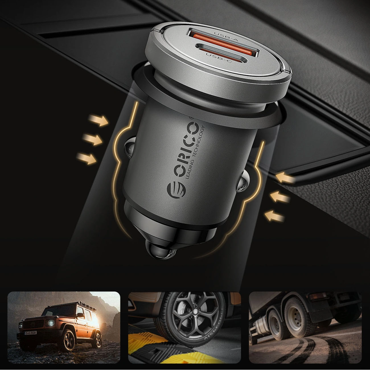 Chargeur Auto Orico MiniRing Pro, 45W, 3A, 1 x USB-A - 1 x USB-C, Argent