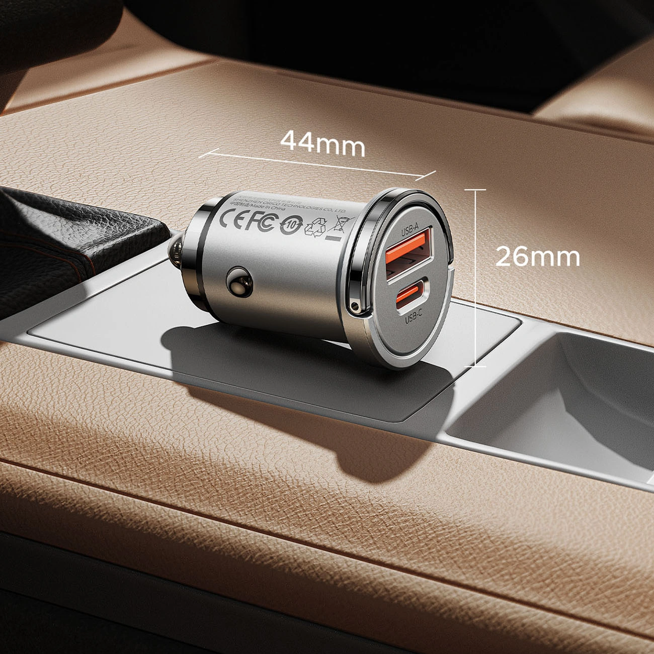 Chargeur Auto Orico MiniRing Pro, 45W, 3A, 1 x USB-A - 1 x USB-C, Argent